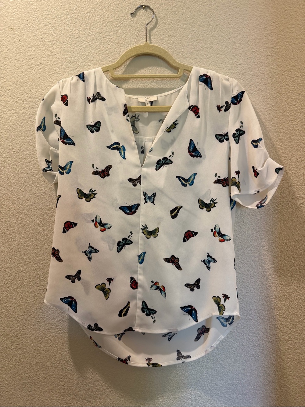 Joie White Butterfly Print Blouse – Size Small